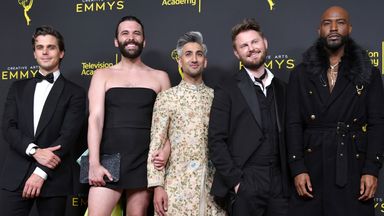 Antoni Porowski, from left, Jonathan Van Ness, Tan France, Bobby Berk and Karamo Brown at the Creative Arts Emmy Awards in 2019. Pic: Richard Shotwell/Invision/AP      